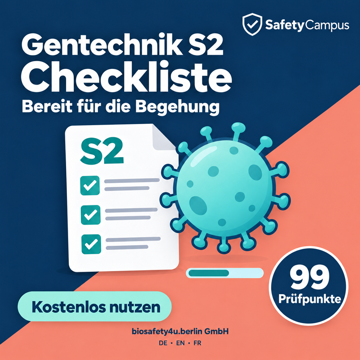 SafetyCampus App: Interaktive Gentechnik S2 Checkliste.